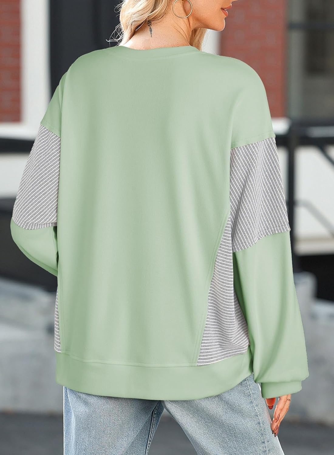✨Women's Crewneck Patchwork Stripe Long Sleeve Pullover Sweatshirts