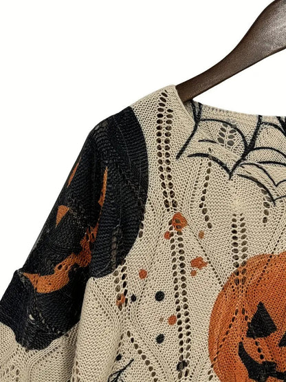 ✨Halloween Crew Neck Pumpkin Loose Fit Long Sleeve Cutout Sweater