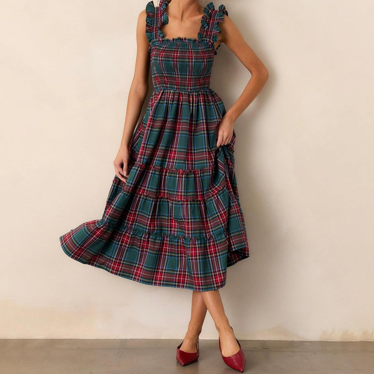 ✨Women’s Sleeveless Plaid Ruffle A-Line Dress