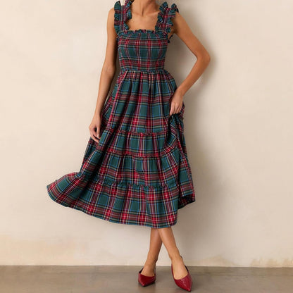 ✨Women’s Sleeveless Plaid Ruffle A-Line Dress