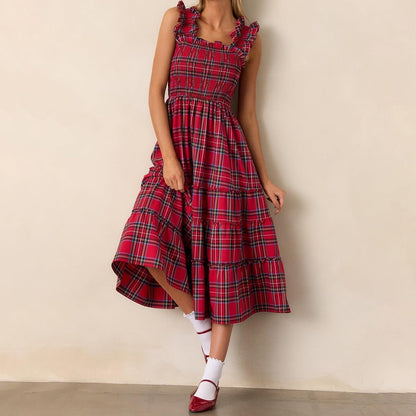 ✨Women’s Sleeveless Plaid Ruffle A-Line Dress