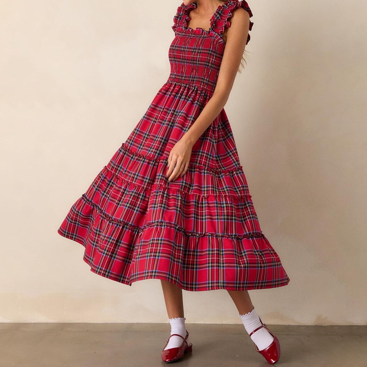✨Women’s Sleeveless Plaid Ruffle A-Line Dress