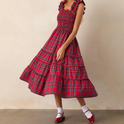 ✨Women’s Sleeveless Plaid Ruffle A-Line Dress