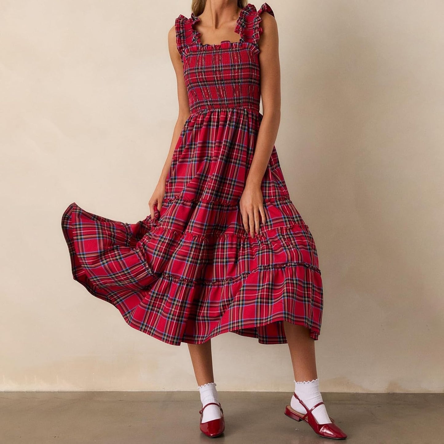 ✨Women’s Sleeveless Plaid Ruffle A-Line Dress