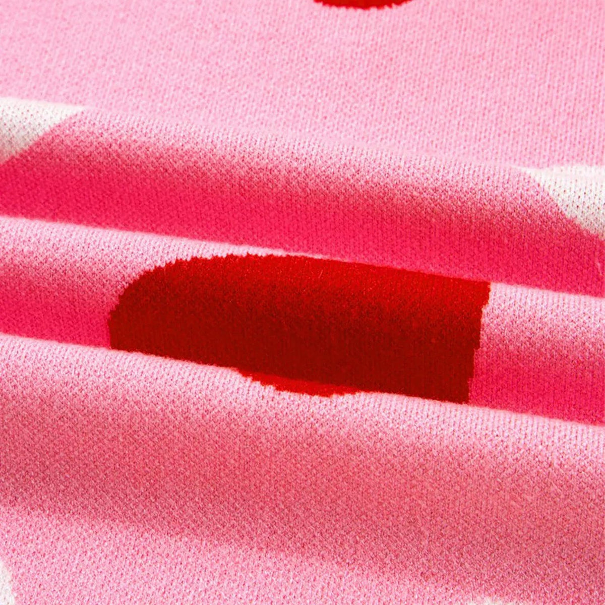 Pearl Embellished Heart Pattern Valentines Day Sweater