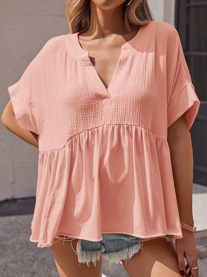 Womens Summer Babydoll Tops V Neck Short Sleeve