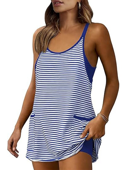 ✨Women's Striped V-Neck Tennis Dress with Built-in Shorts