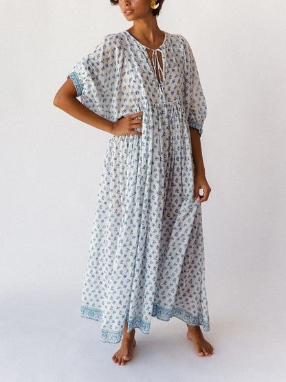 Women's Romantic Floral Lantern Sleeve Flowy Maxi Dress