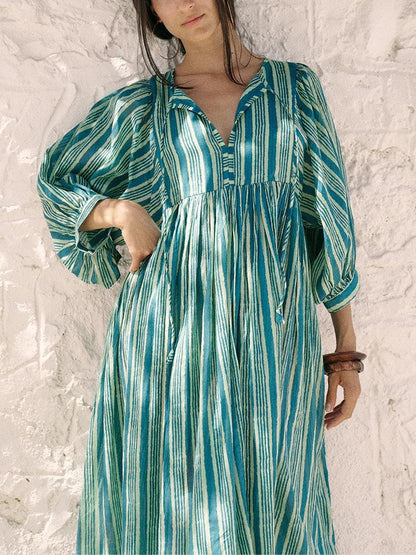 Women's Romantic Floral Lantern Sleeve Flowy Maxi Dress