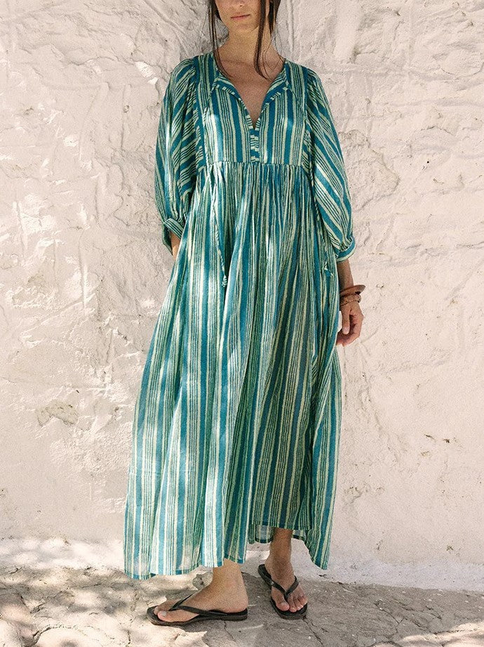Women's Romantic Floral Lantern Sleeve Flowy Maxi Dress