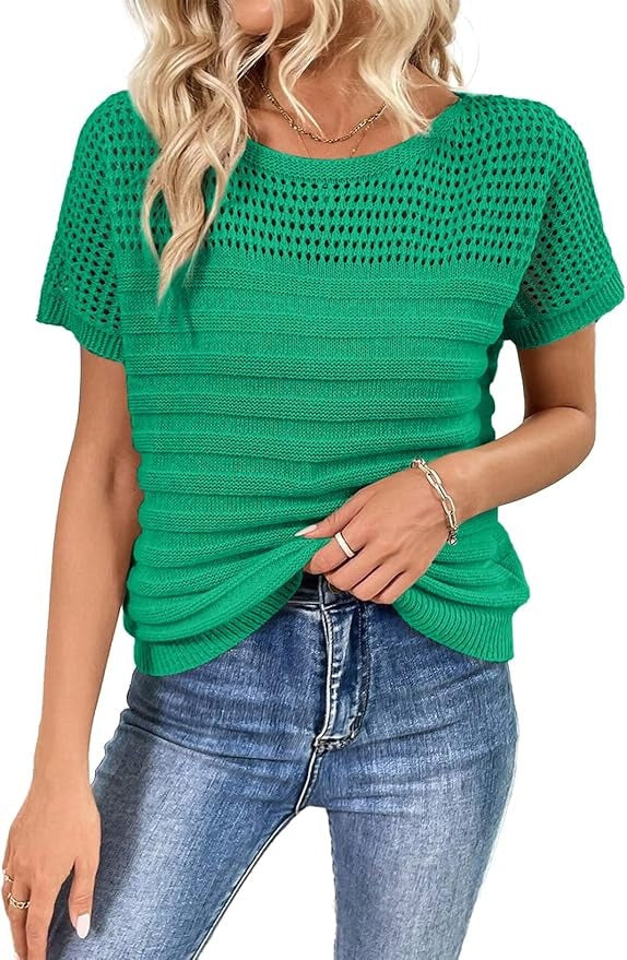 Women's Eyelet Hollow-Out Knit Short Sleeve Top