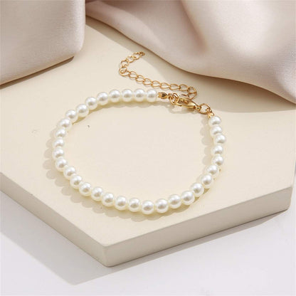 Pearl & Goldtone Beaded Anklet
