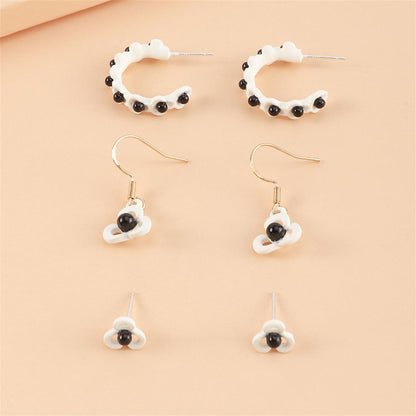 Black & White Floral Openwork Earring Set