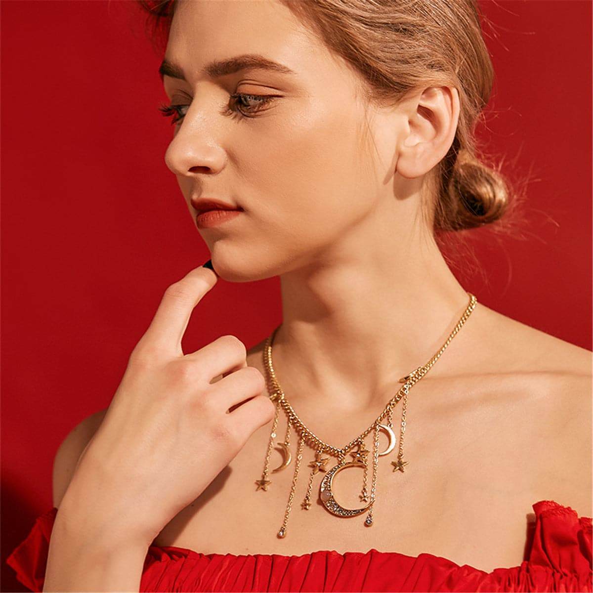 Cat's Eye & Cubic Zirconia Celestial Statement Necklace