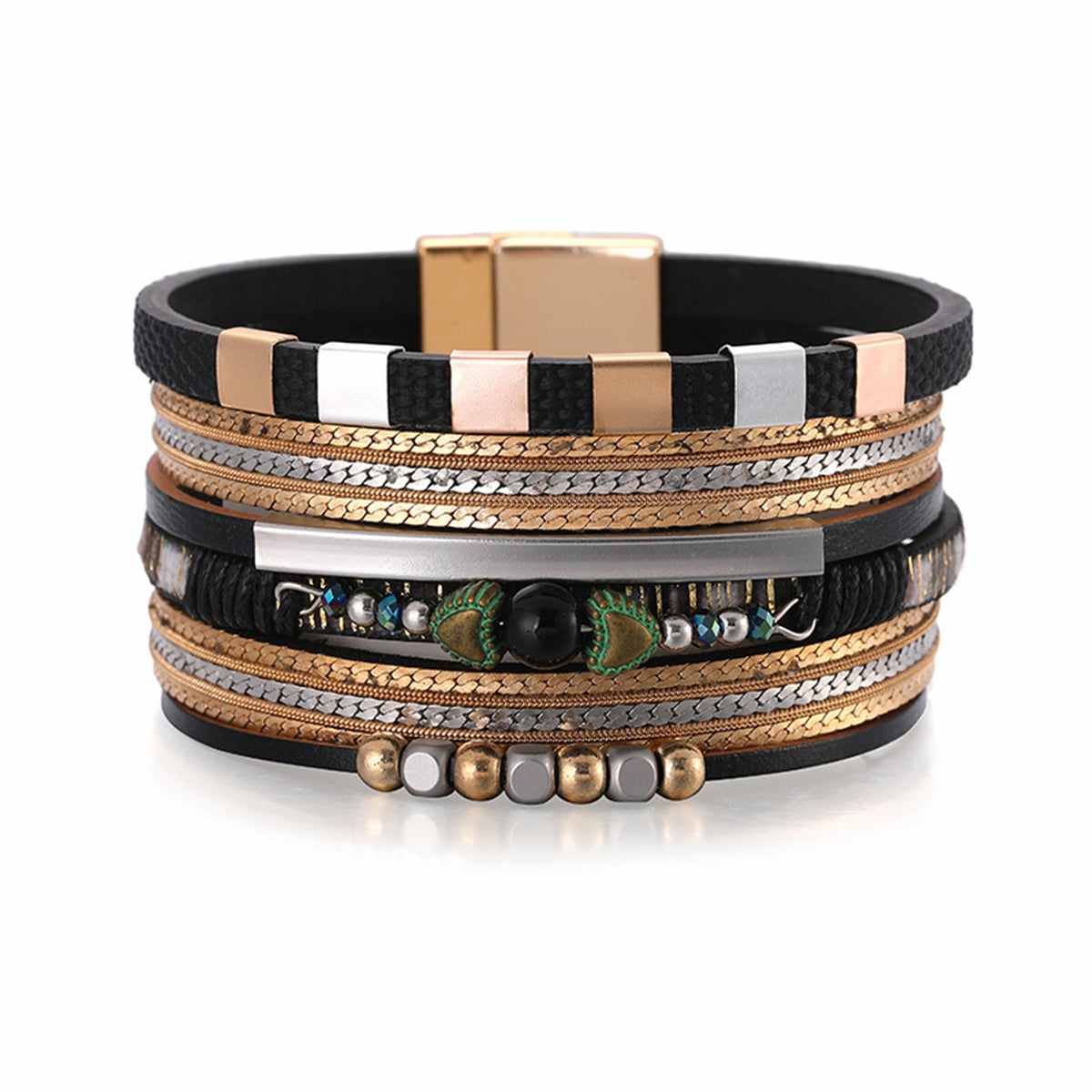 Black & Goldtone Layered Beaded Bracelet