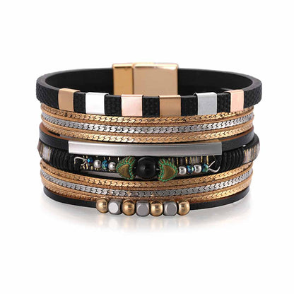 Black & Goldtone Layered Beaded Bracelet