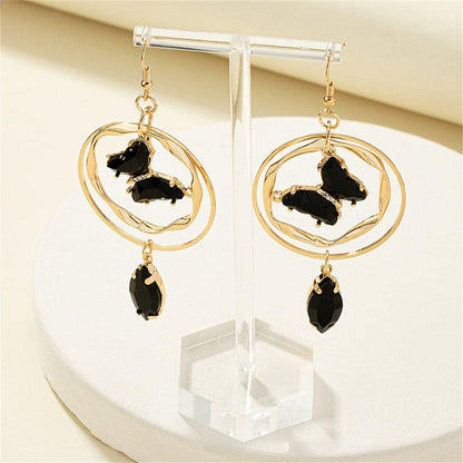 Black Crystal & Cubic Zirconia Goldtone Butterfly Drop Earrings