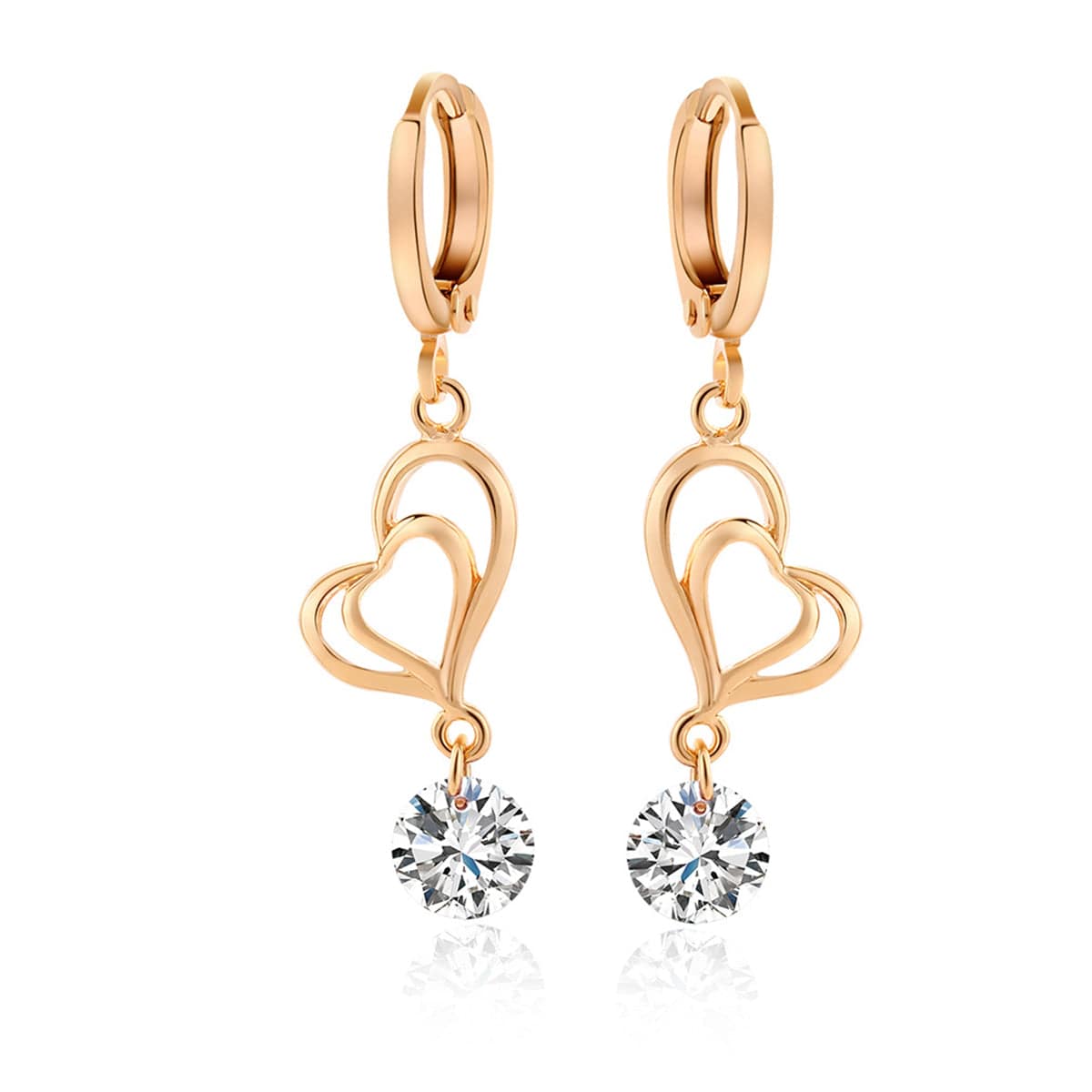 Clear Cubic Zirconia & Goldtone Open Heart Drop Earrings