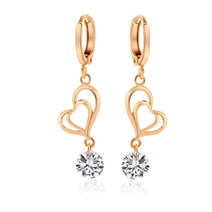 Clear Cubic Zirconia & Goldtone Open Heart Drop Earrings