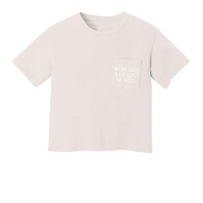 Frankie Jean Work Hard & Eat Lots of Tacos Crop Pocket Tee