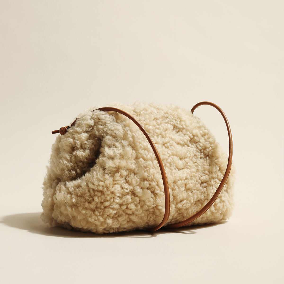 Apricot Beige Furry Double Thin Strap Shoulder Bag