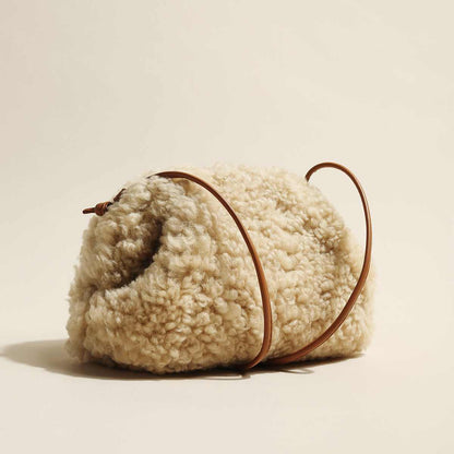 Apricot Beige Furry Double Thin Strap Shoulder Bag