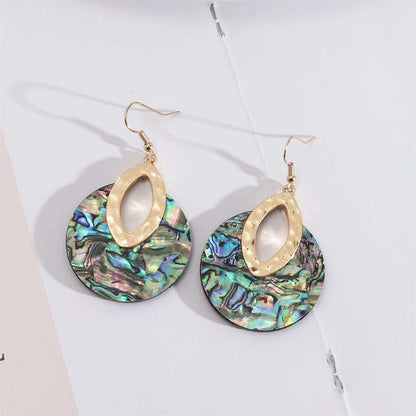 Abalone Shell & Goldtone Pear Round Drop Earrings