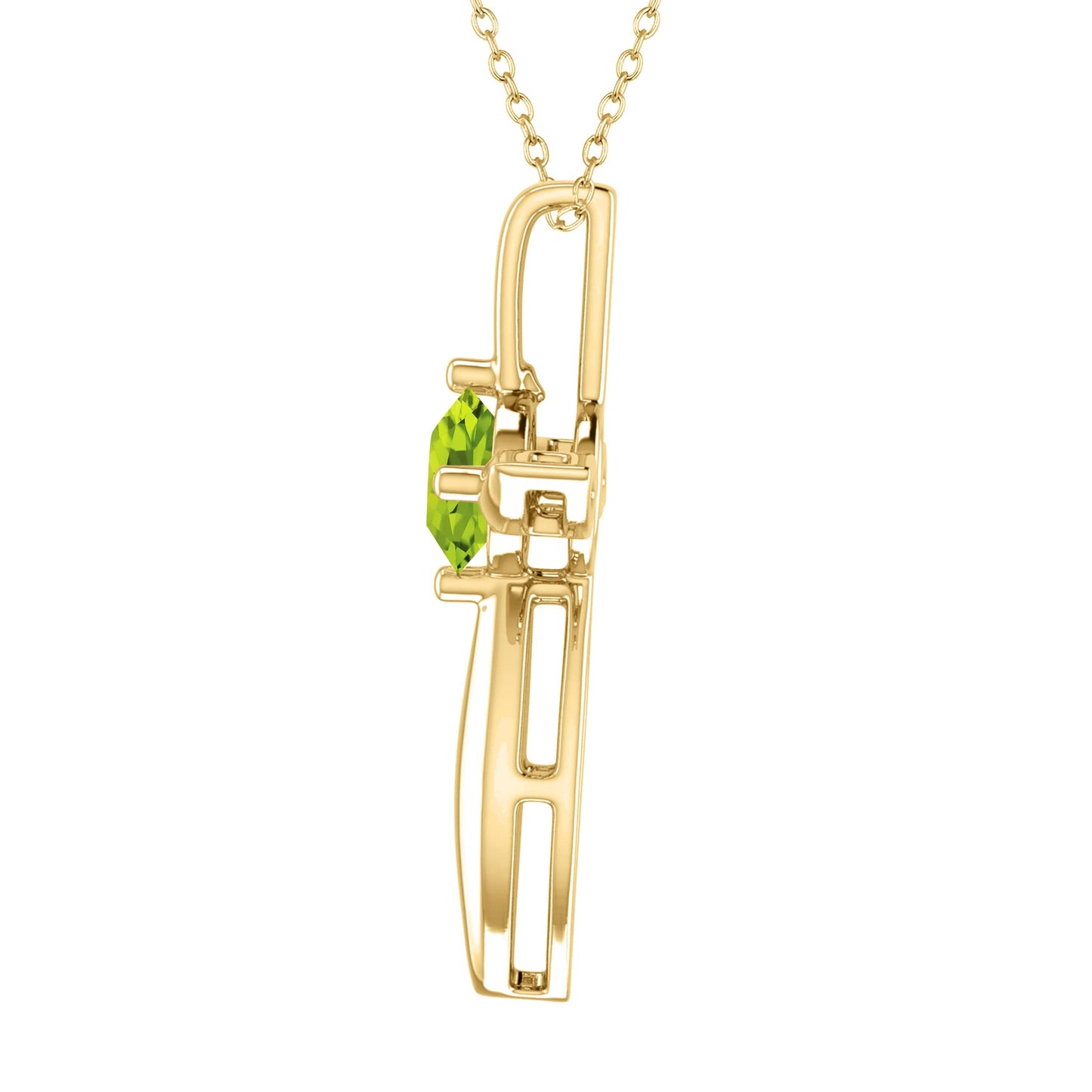 Gold Over Sterling Silver Round Shape Natural Peridot Cross Pendant with 18" Cable Chain