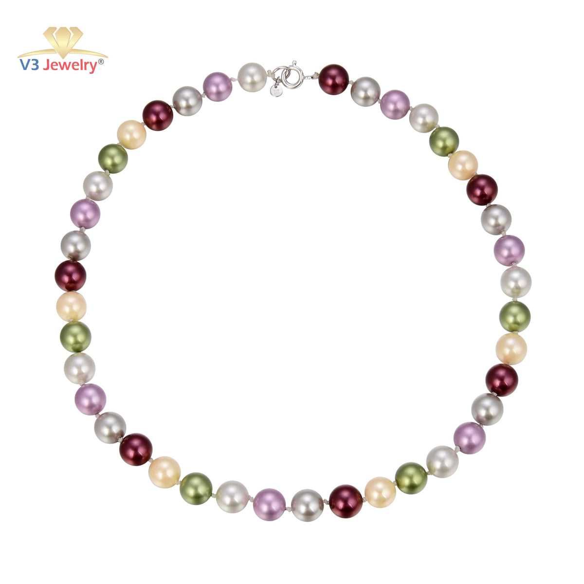 10MM Multi Color Cultured Pearl Necklace with Sterling Silver Clasp