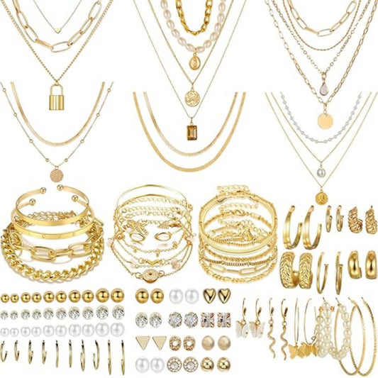 108 Pcs Gold Jewelry Set Necklaces Bracelets Earrings