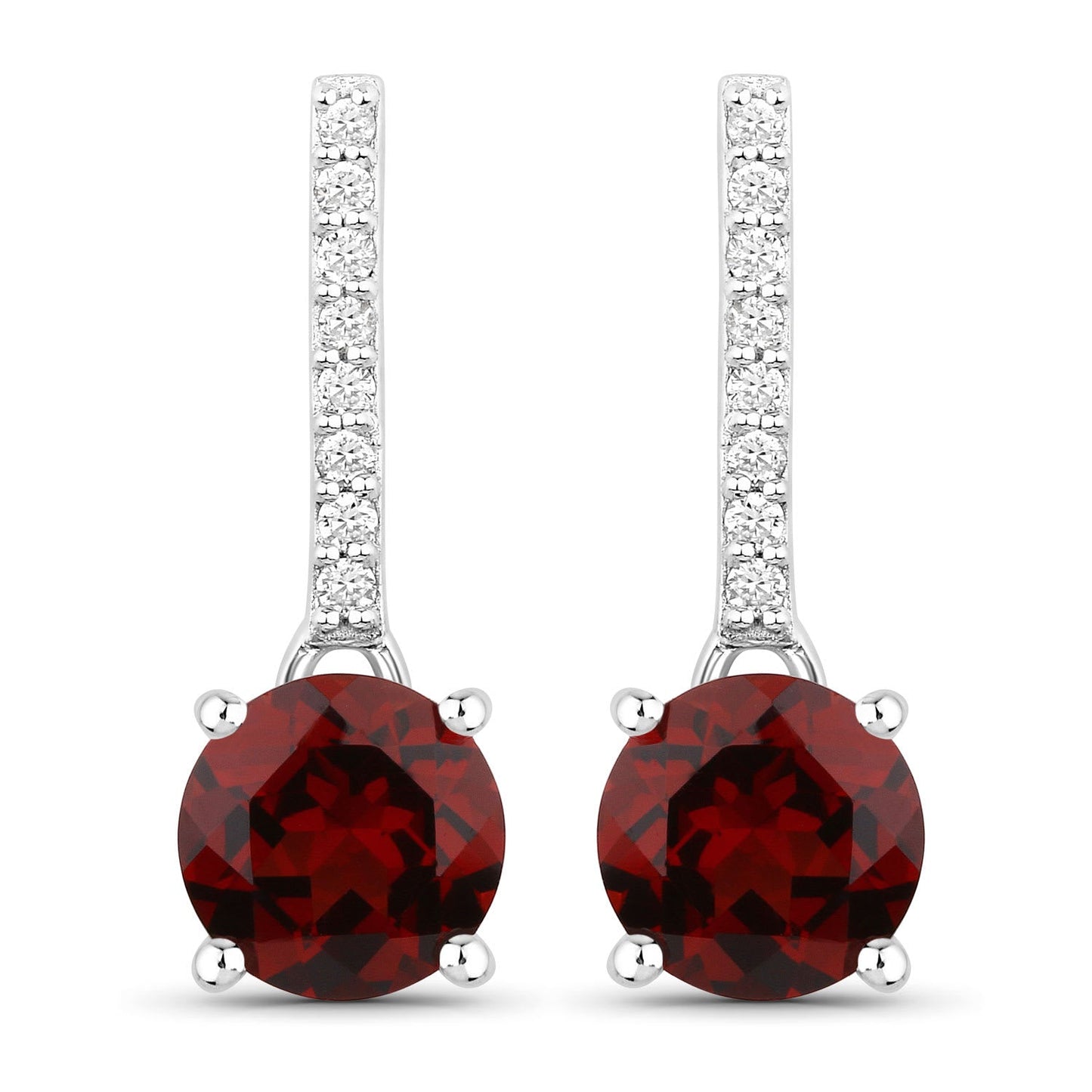 Genuine Mozambique Garnet and Lab Diamond Silver Dangle Earrings