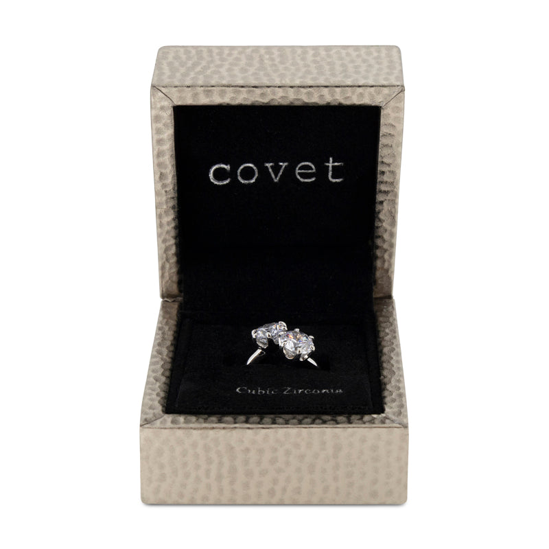 Covet Rhodium Plated Cubic Zirconia 2 Stone Split Silver Ring - Size M