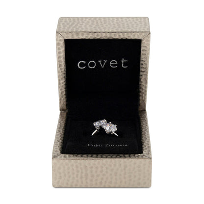 Covet Rhodium Plated Cubic Zirconia 2 Stone Split Silver Ring - Size M
