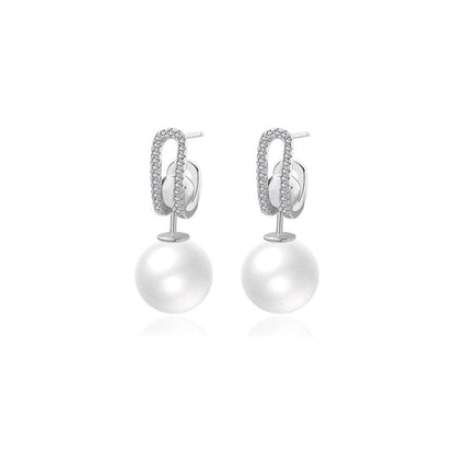 Cubic Zirconia & Pearl Silvertone Curve Drop Earrings