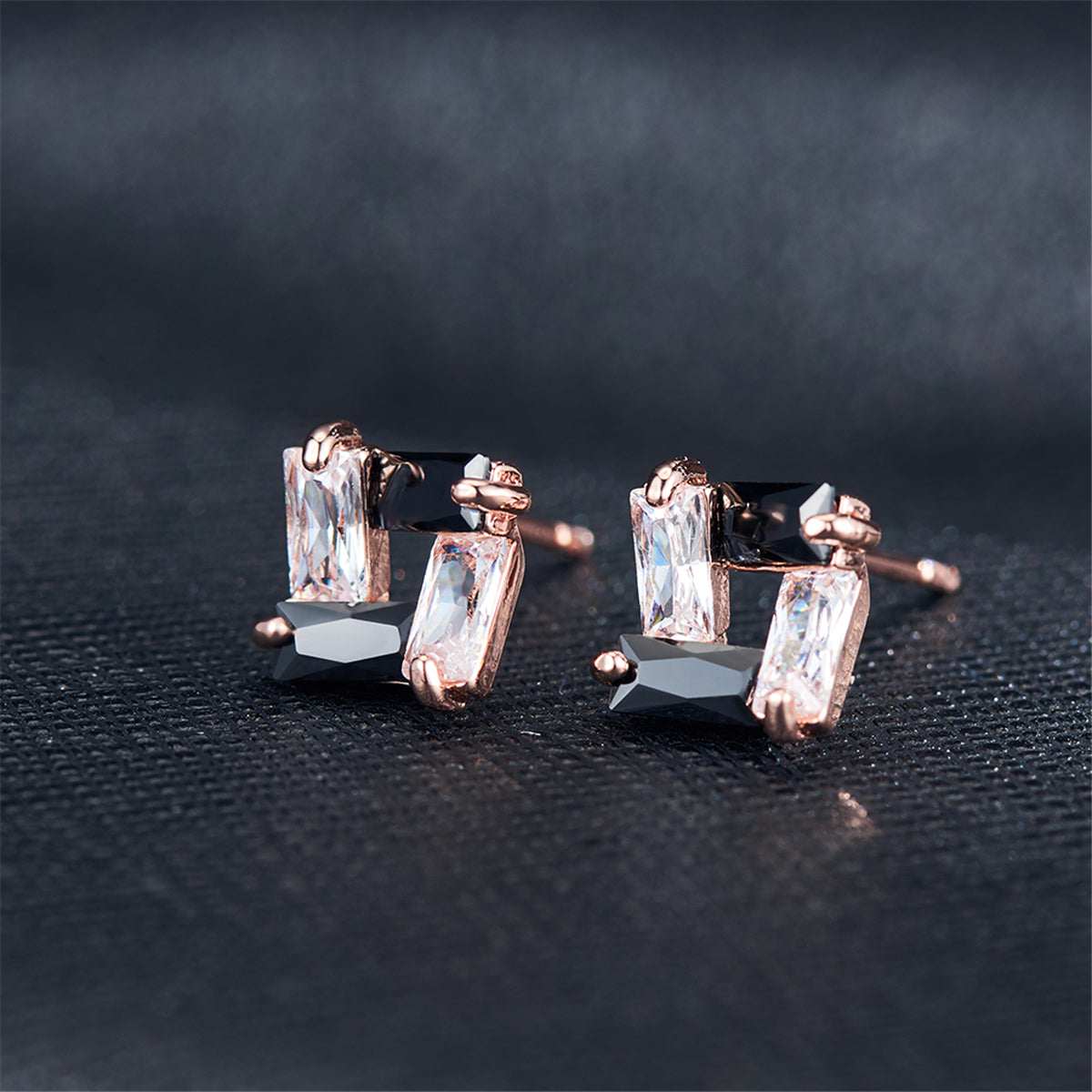 Black Cubic Zirconia & Rose Goldtone Square Stud Earrings