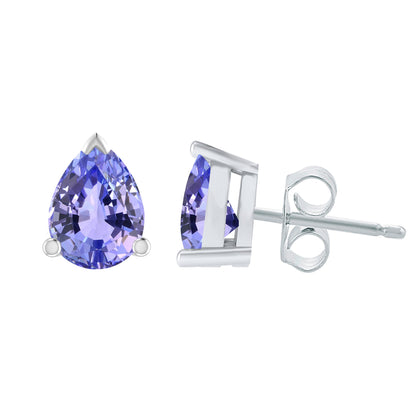Sterling Silver with Natural Tanzanite Pear Shape Stud Earrings