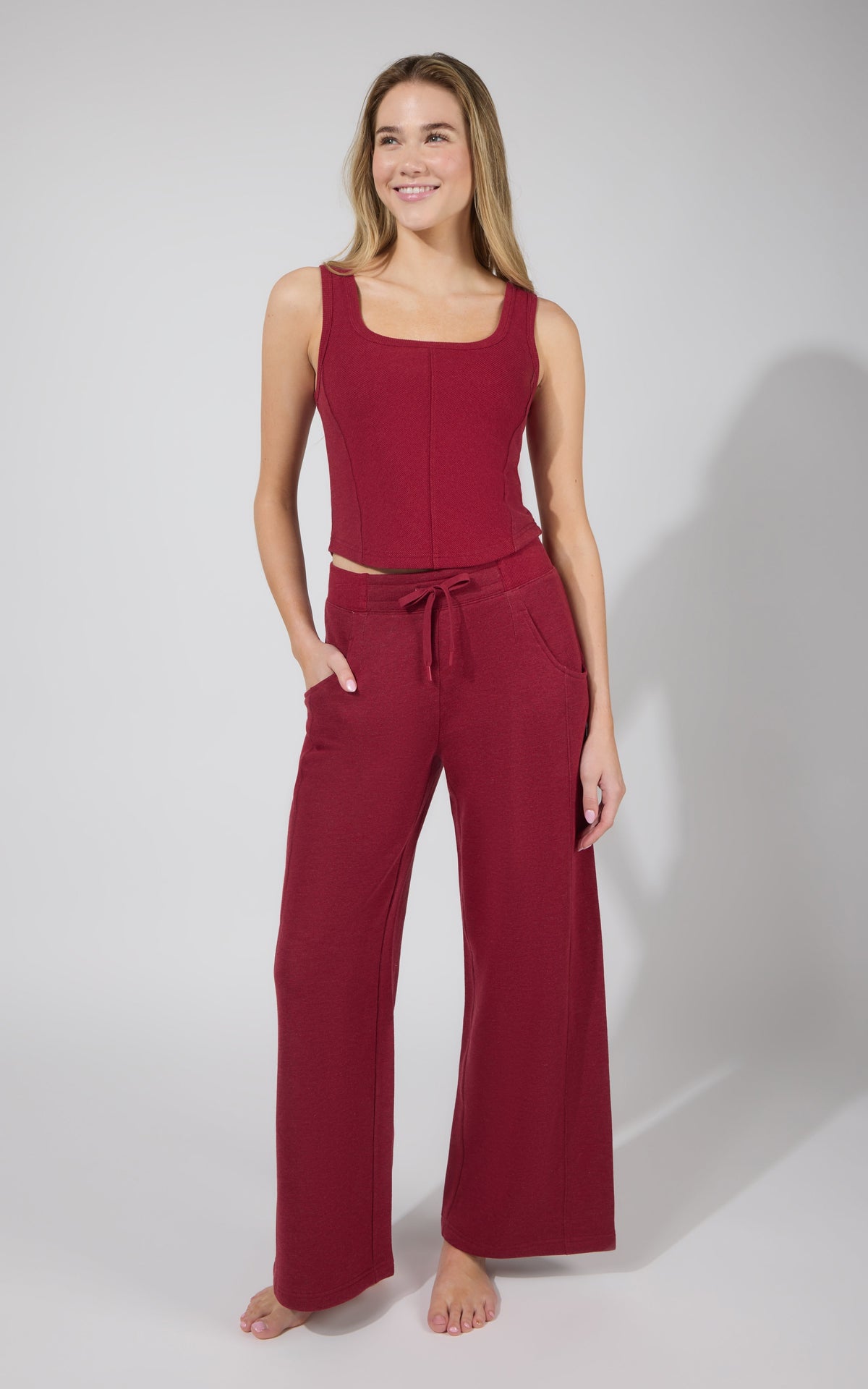 90 Degree by Reflex Terry Corset Tank & Fleece Wide Leg Pant Set