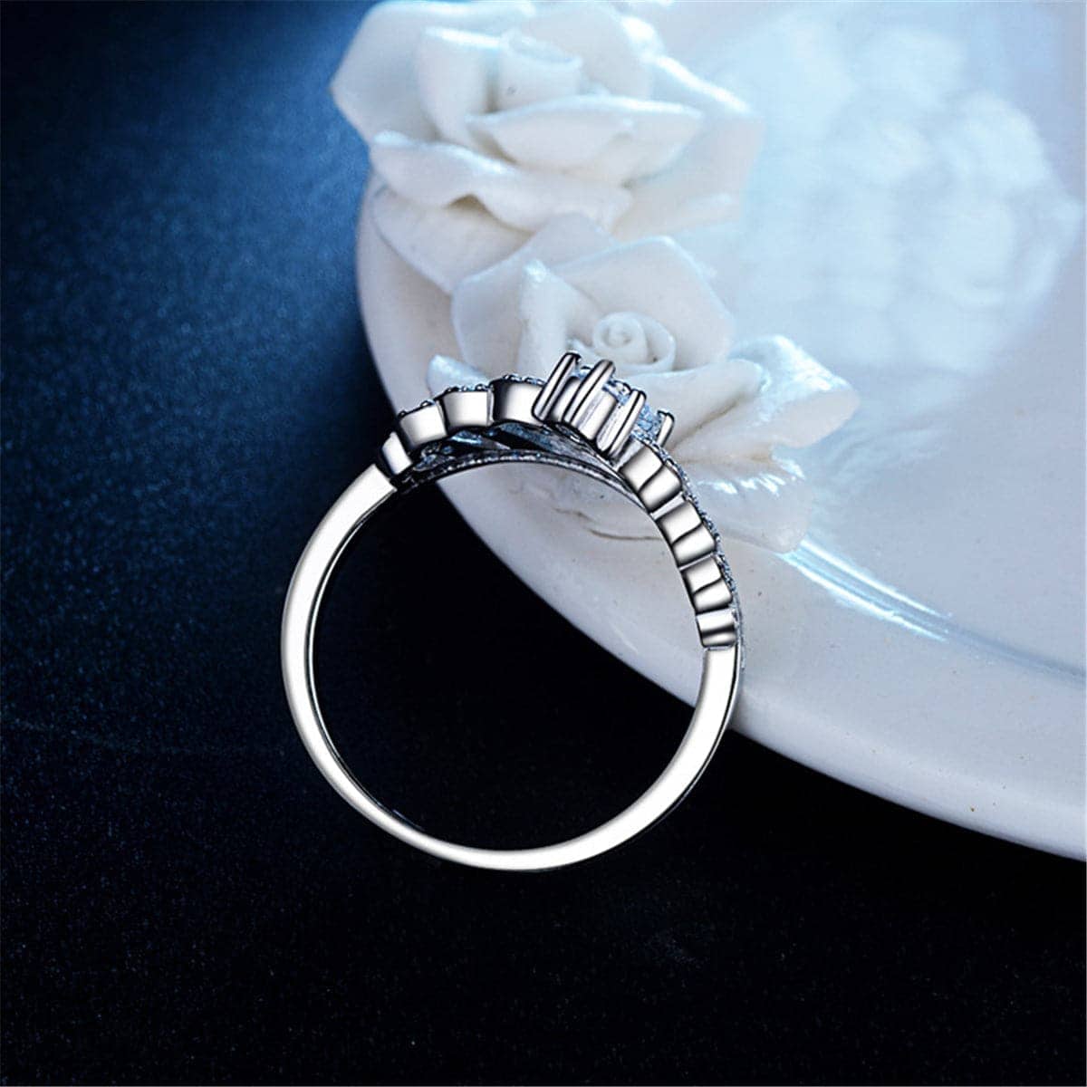 Cubic Zirconia & Silvertone Crown Ring