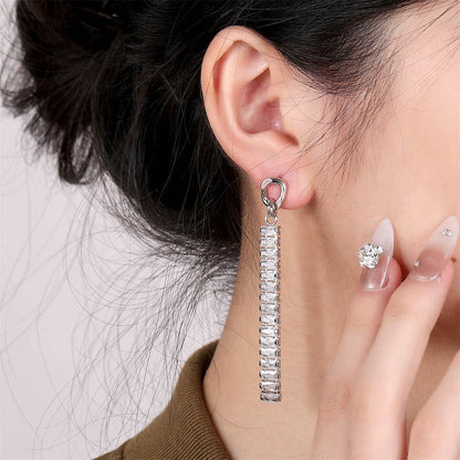 Crystal & Silvertone Cuban Chain Drop Earrings