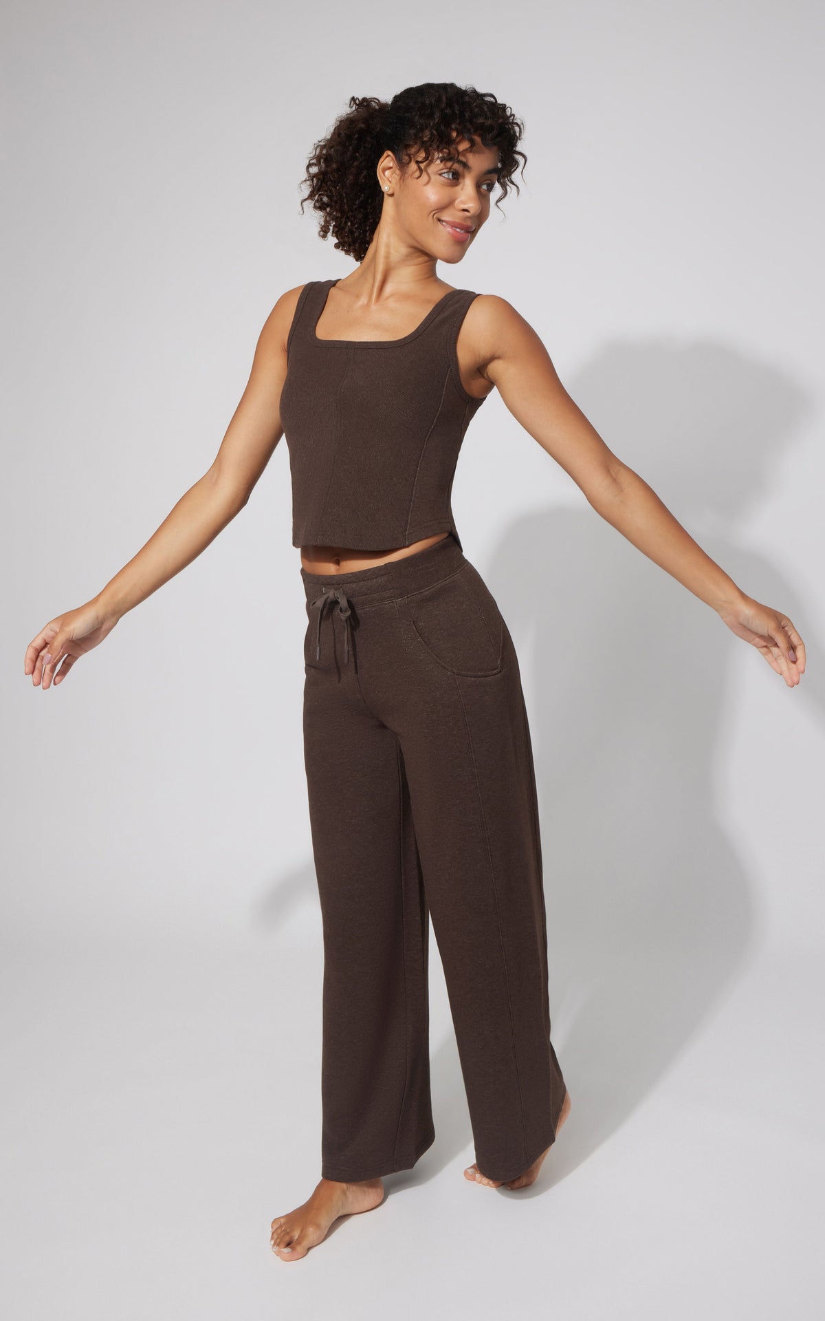 90 Degree by Reflex Terry Corset Tank & Fleece Wide Leg Pant Set