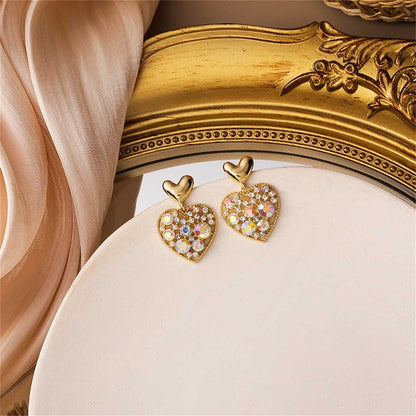 Cubic Zirconia & Goldtone Heart Drop Earrings