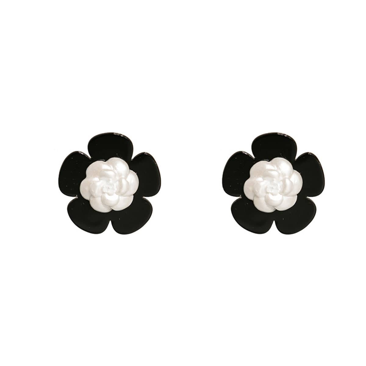 Black & White Floral Stud Earrings