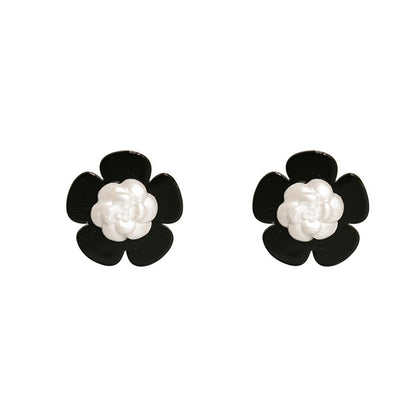 Black & White Floral Stud Earrings