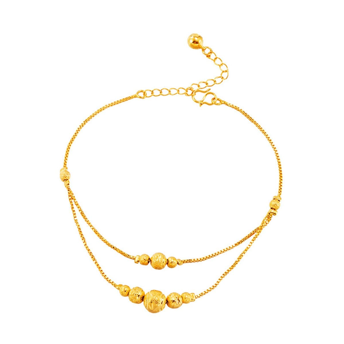 24K Goldtone Round Bead Layered Anklet