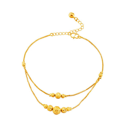 24K Goldtone Round Bead Layered Anklet