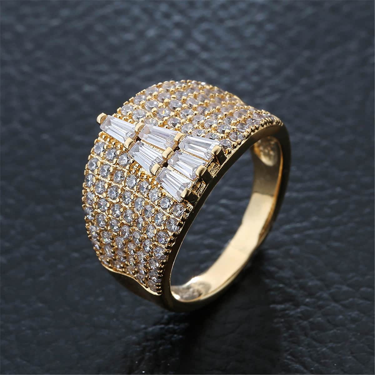Cubic Zirconia & Goldtone Tower Wide Ring