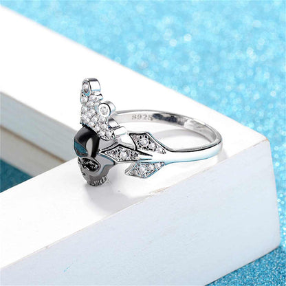 Cubic Zirconia & Silvertone Crown Skull Ring
