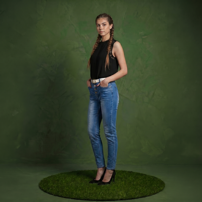 Anna-Kaci Women's Sleeveless Blouse with Lace Yoke and Pleated Front