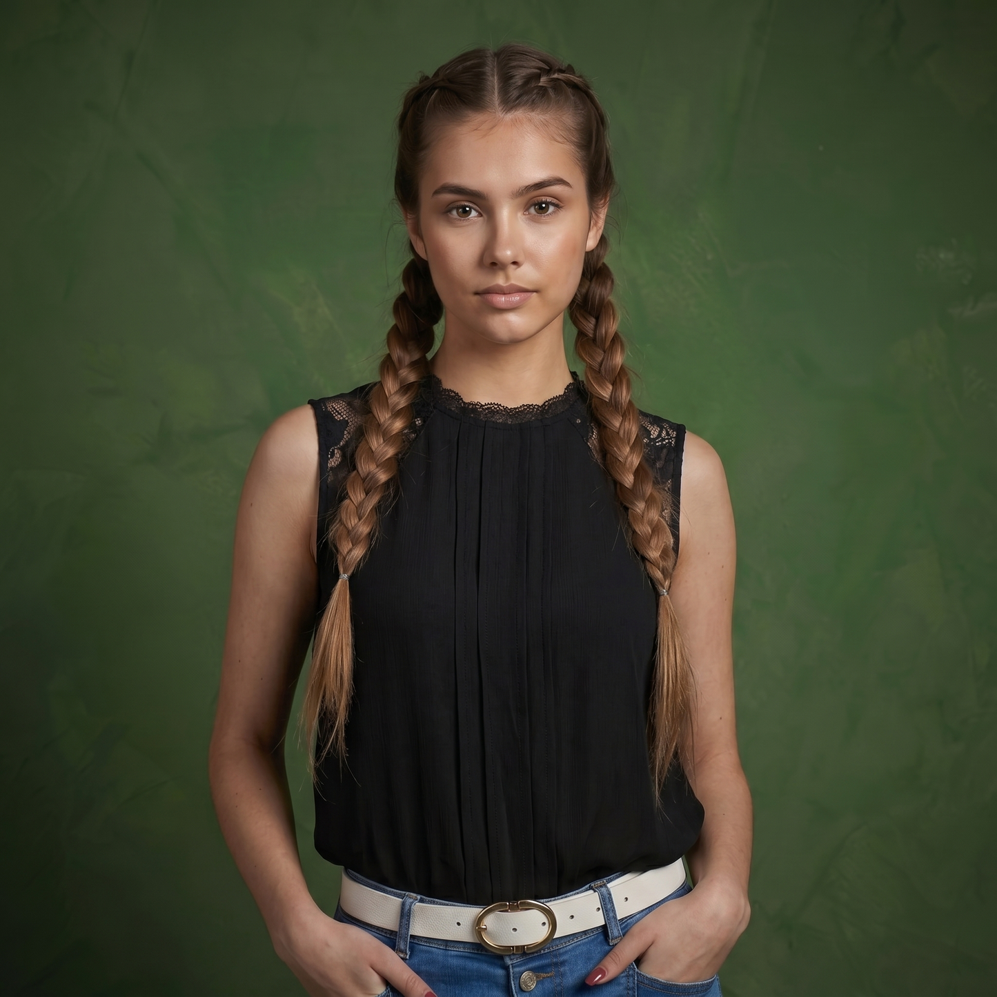 Anna-Kaci Women's Sleeveless Blouse with Lace Yoke and Pleated Front