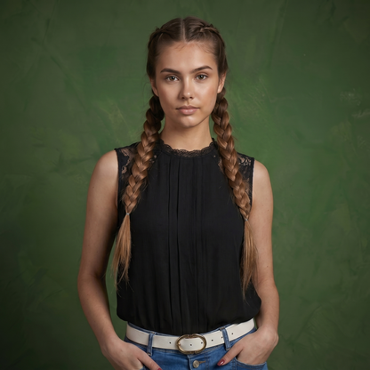 Anna-Kaci Women's Sleeveless Blouse with Lace Yoke and Pleated Front